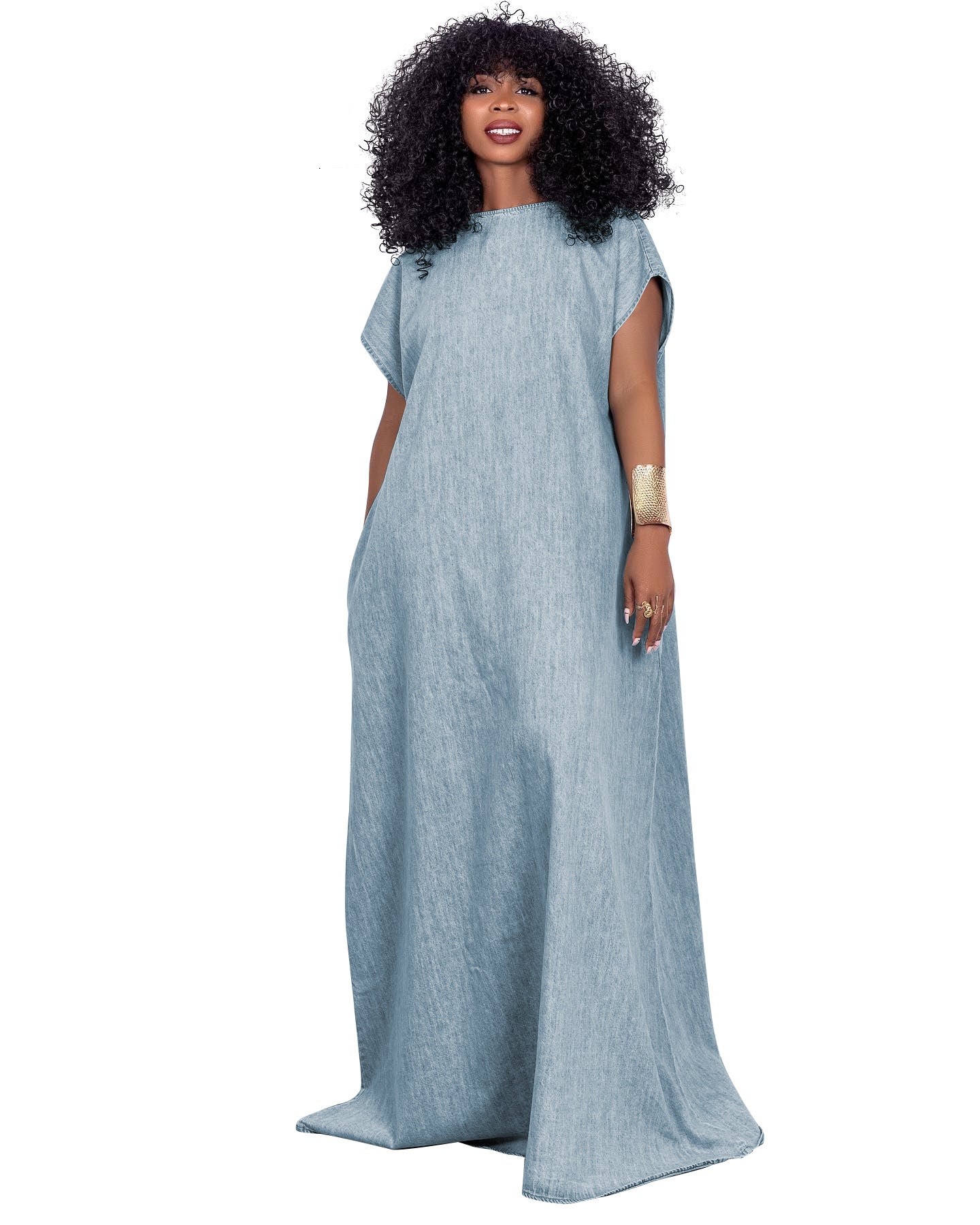 Women's Denim Retro Loose Deep V-neck Backless Dress