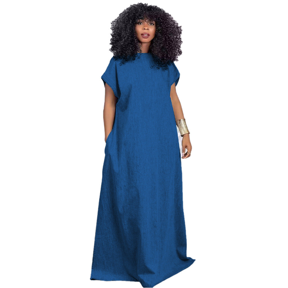 Women's Denim Retro Loose Deep V-neck Backless Dress