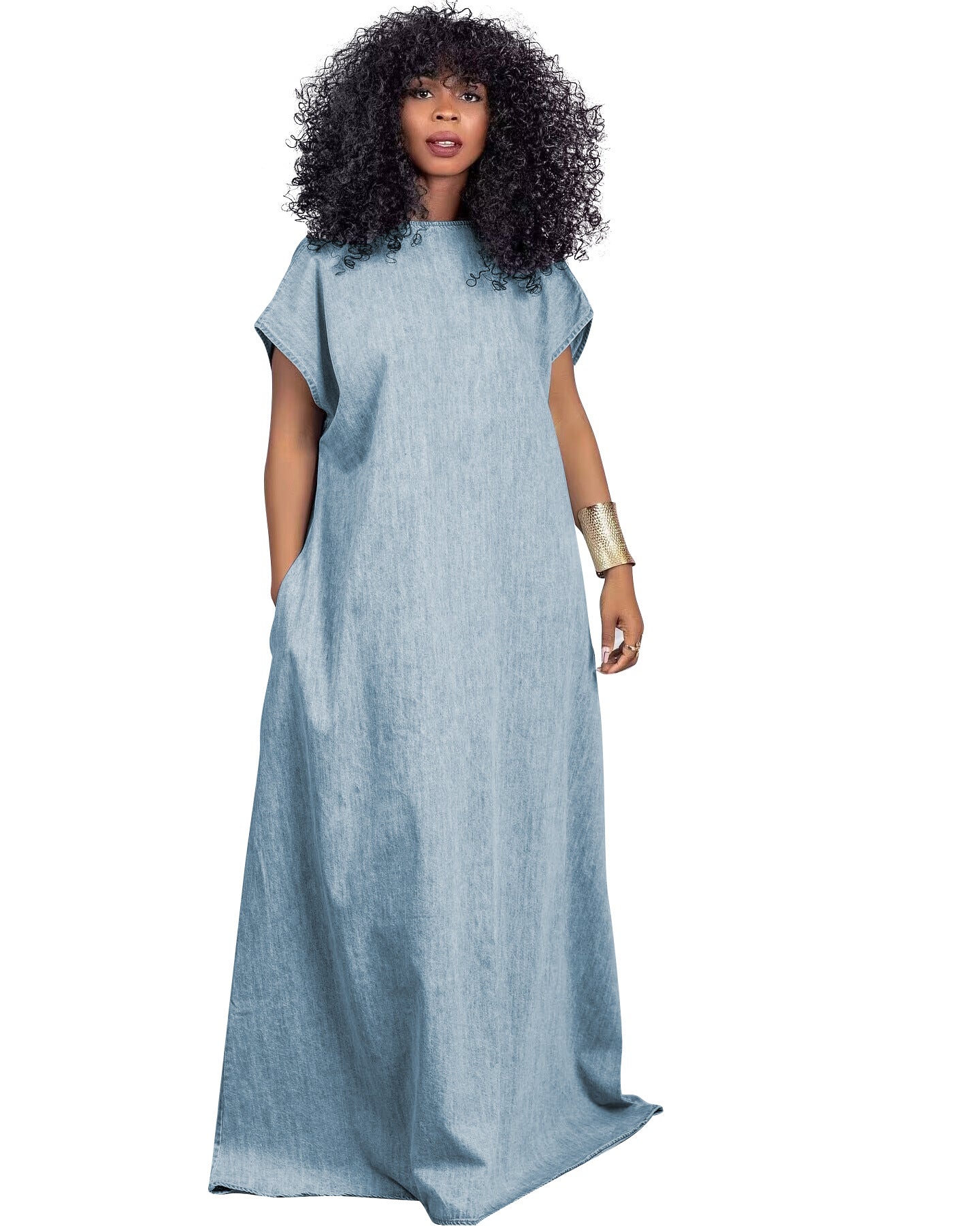 Women's Denim Retro Loose Deep V-neck Backless Dress