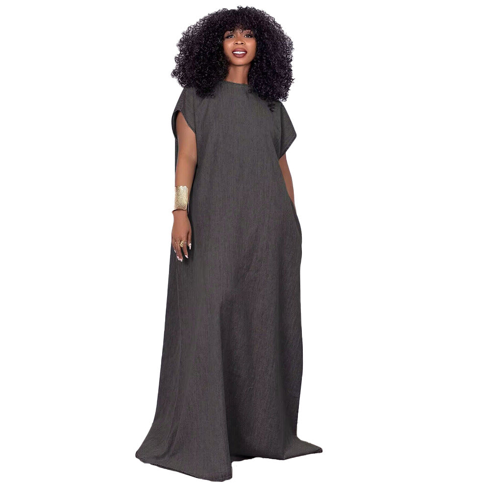 Women's Denim Retro Loose Deep V-neck Backless Dress
