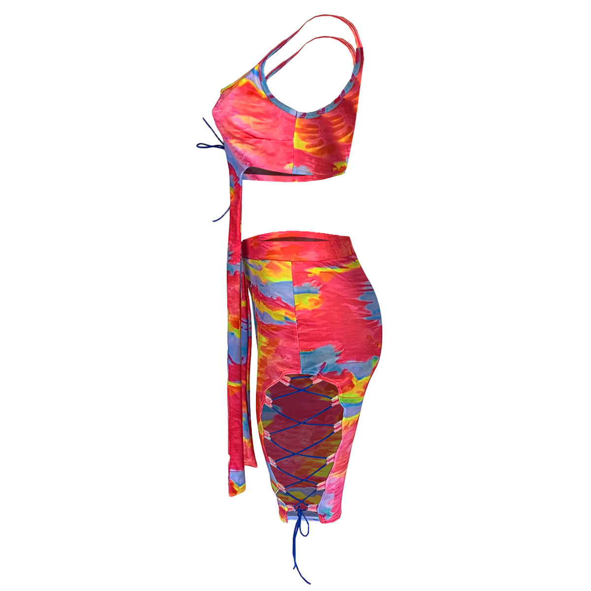 Women's Clothing Fashion Tie-dye Hollow Bandage Two-piece Suit