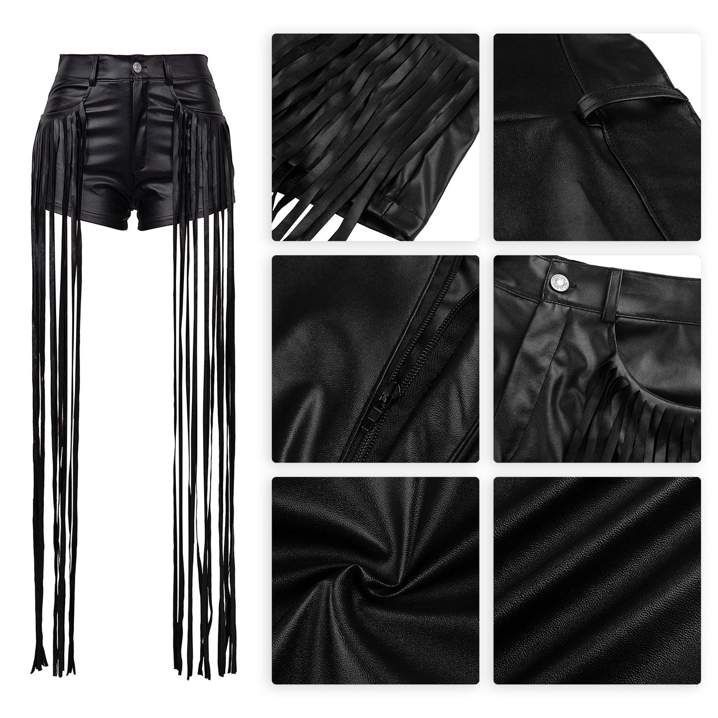 Women's Dunhuang Mandy Clothing PU Leather Pants Fringe Shorts