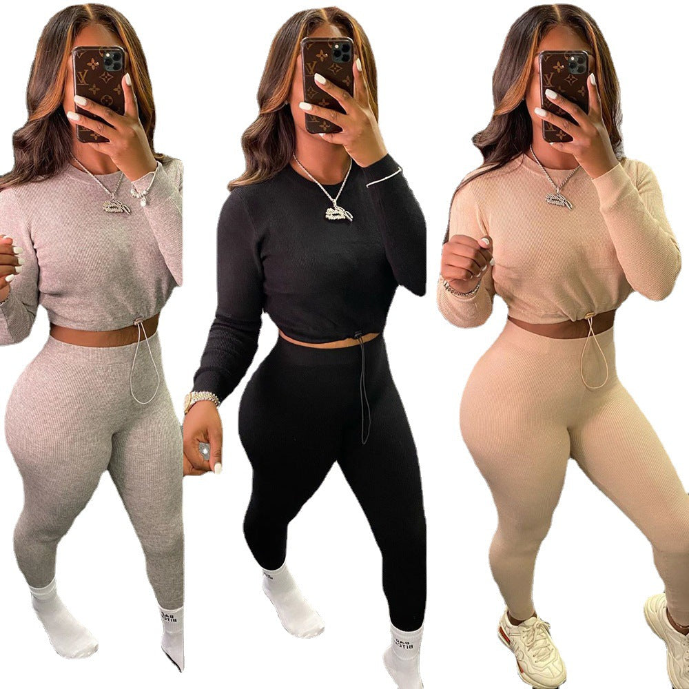 Tight Solid Pants Long Sleeve Set